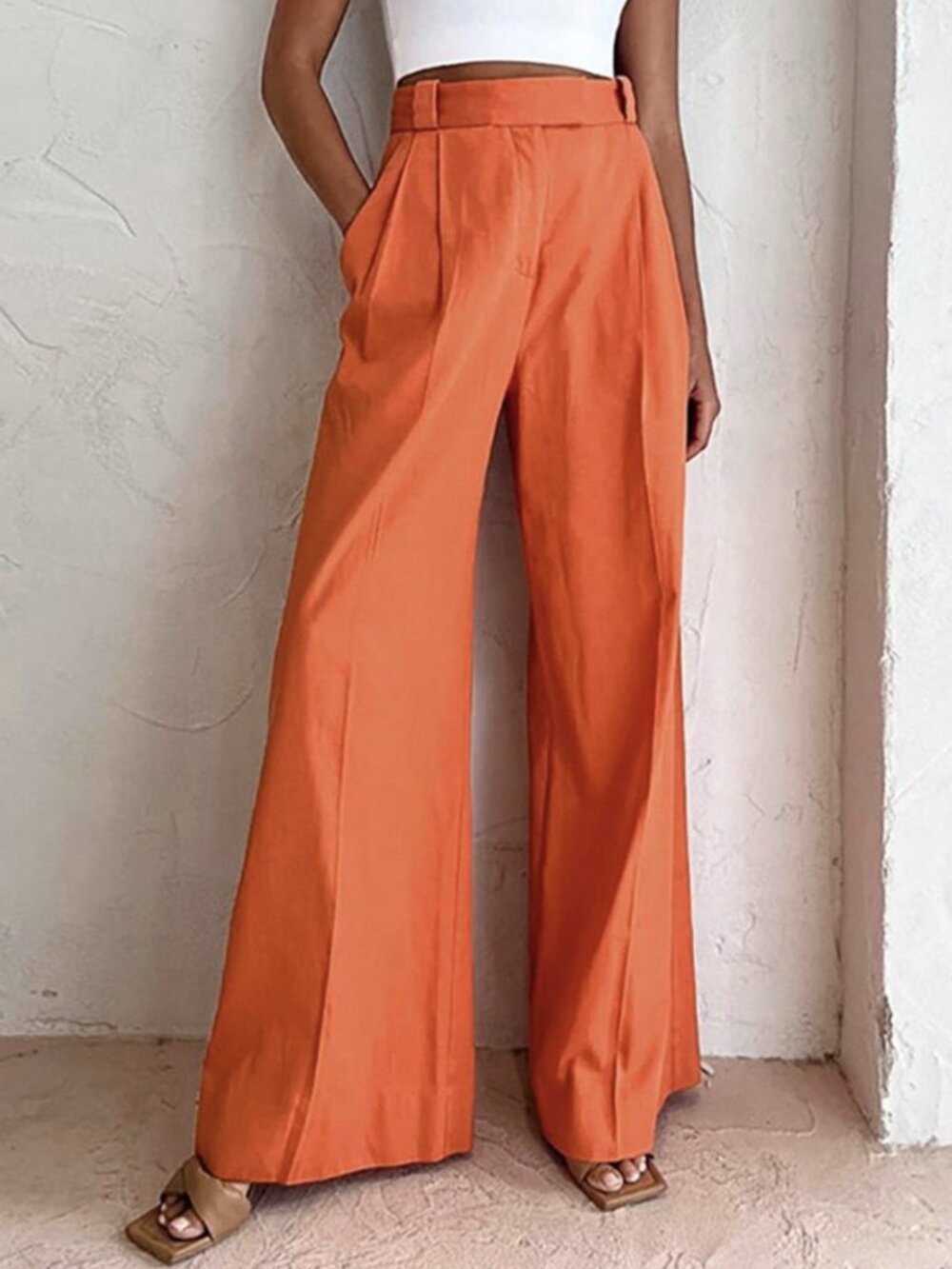 Commense Relaxed Fit Linen Cotton Wide Leg Pants, Sz. M